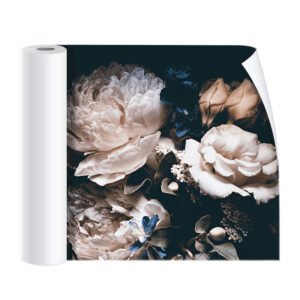 Flowers print wall sticker in off-white, dark blue and black colors
