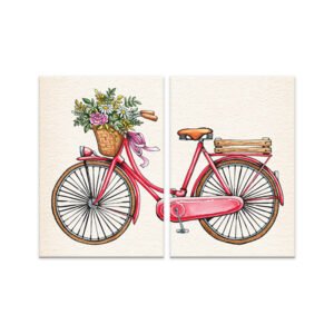 Painting set of a bicycle with flowers