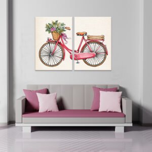 Painting set of a bicycle with flowers
