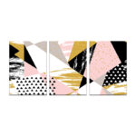 Abstract art painting set in pink , black and gold colors