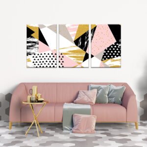 Abstract art painting set in pink , black and gold colors
