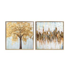 Abstract painting set a combination of golden and cyan colors