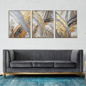 Abstract painting set in golden and gray colors