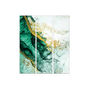 Abstract paintings set marble in gold and green colors