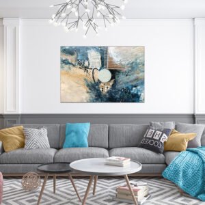 Abstract painting in beige and dark blue colors