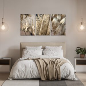 Set of paintings gold feather
