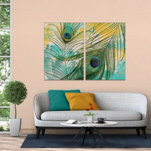 Paintings set peacock feathers