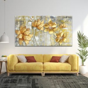 Gold flower painting with gray background