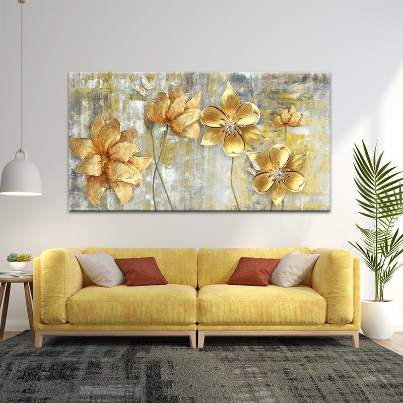 Gold flower painting with gray background Gold flower painting with gray background