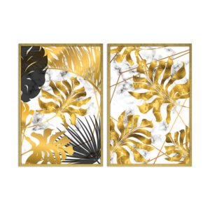 Paintings set gold color whit marble