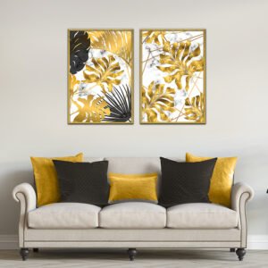 Paintings set gold color whit marble