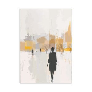 Abstract art painting in yellow with light gray