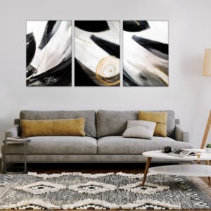 Abstract art paintings set in black and gold colors