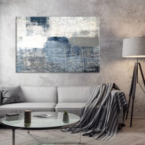 Arabic calligraphy painting in blue and gray colors