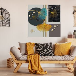 Abstract painting in Tiffany, black and gold colors