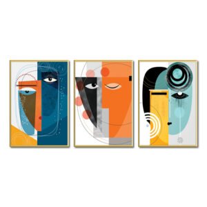 Abstract Paintings Set Contemporary Faces Geometric