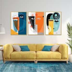 Abstract Paintings Set Contemporary Faces Geometric