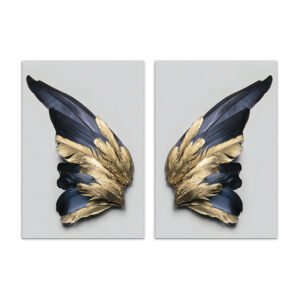 Wall art wings with gold , black and gray colors