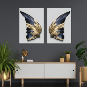 Wall art wings with gold , black and gray colors