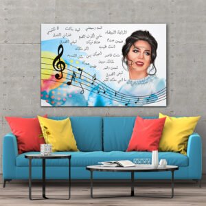 Painting for Nawal alkuwaitya in cyan and yellow