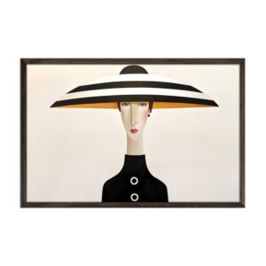 The girl in the hat painting in black and off white