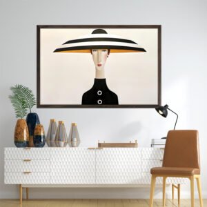 The girl in the hat painting in black and off white