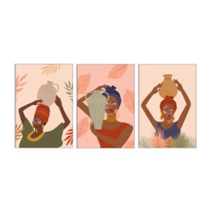 A set of paintings of African girls carrying a jar