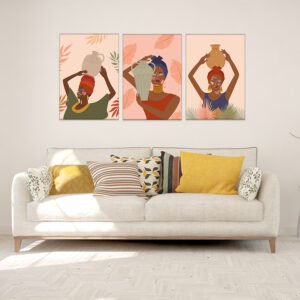 A set of paintings of African girls carrying a jar