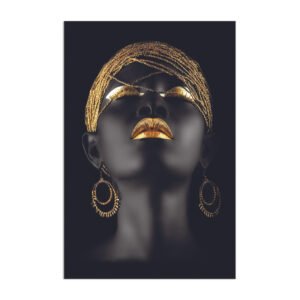 Black woman painting with gold lips