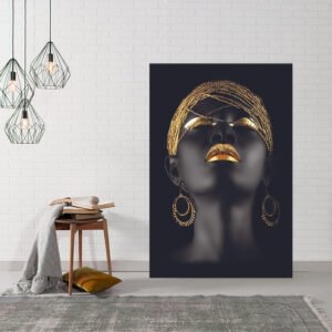 Black woman painting with gold lips