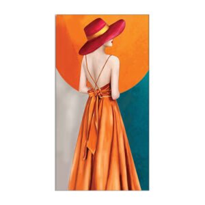 Girl painting in orange and turquoise color
