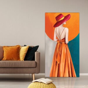 Girl painting in orange and turquoise color