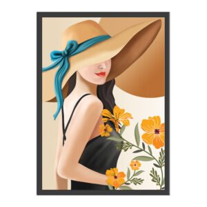 Beautiful girl painting with hat in brown