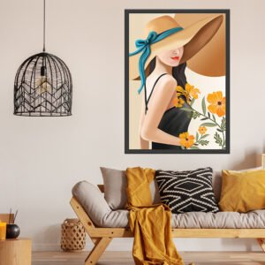 Beautiful girl painting with hat in brown