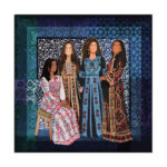 A painting of girls in Palestinian clothes