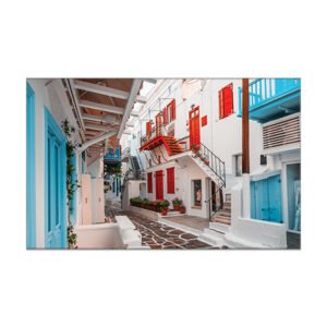 Painting for old traditional greek street of mykonos