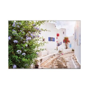 Painting of naousa town street on Paros island, Greece