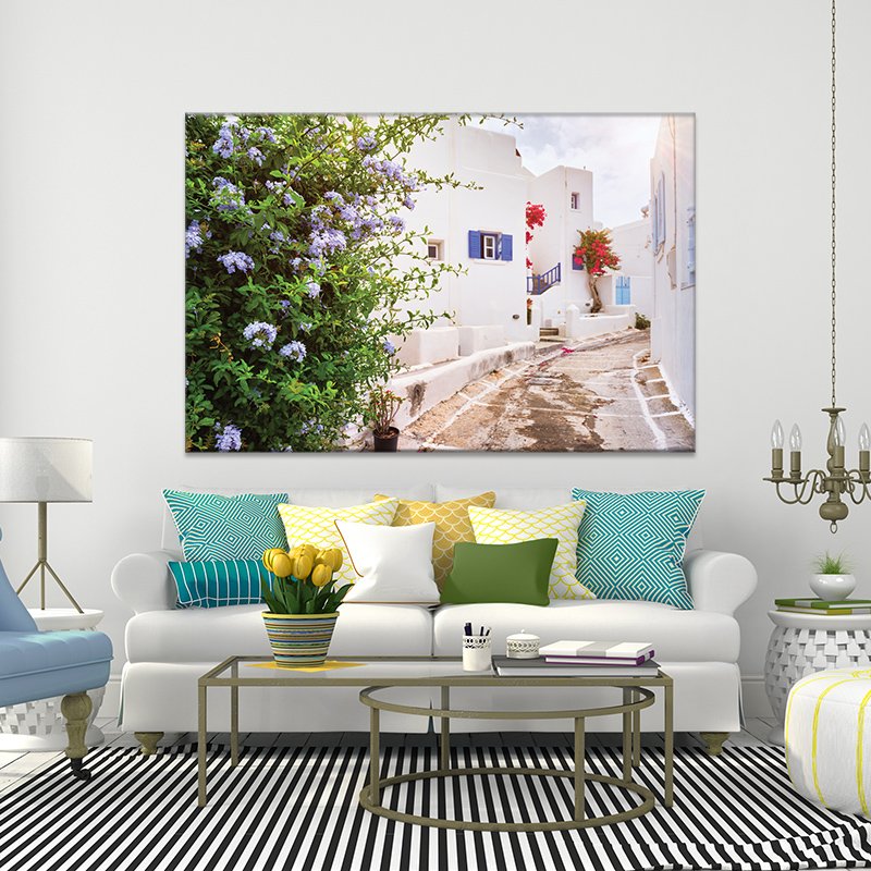 Painting of naousa town street on Paros island, Greece Painting of naousa town street on Paros island, Greece
