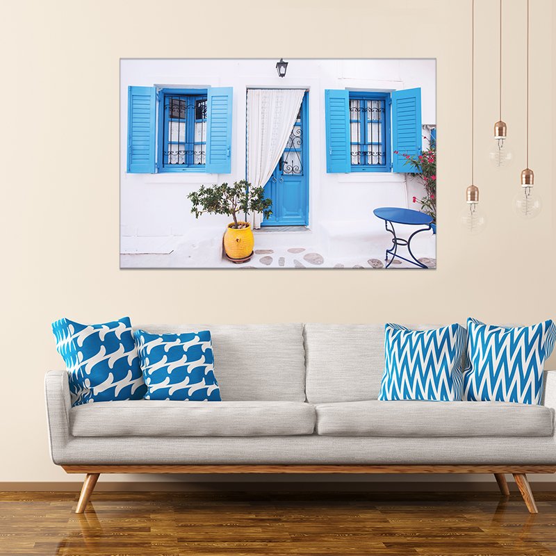 Painting of traditional house facade, Greece Painting of traditional house facade, Greece