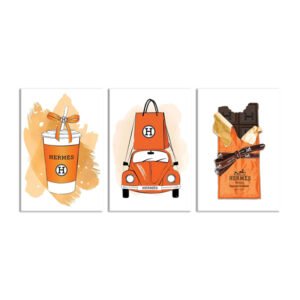 Paintings set of coffee corner in orange color