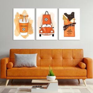 Paintings set of coffee corner in orange color