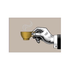Hand painting holding a cup of coffee