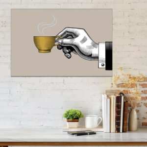 Hand painting holding a cup of coffee