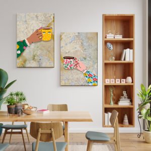 Coffee mugs set paintings with abstract background