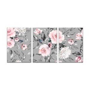 Paintings set of flowers with pink and gray colors
