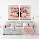 طقم لوحات لشجرة باللون الوردي