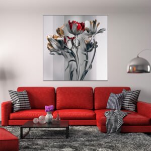 Painting flowers with red and gray colors