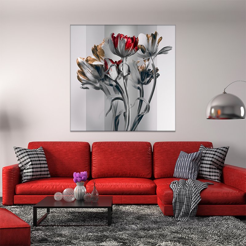 Painting flowers with red and gray colors Painting flowers with red and gray colors