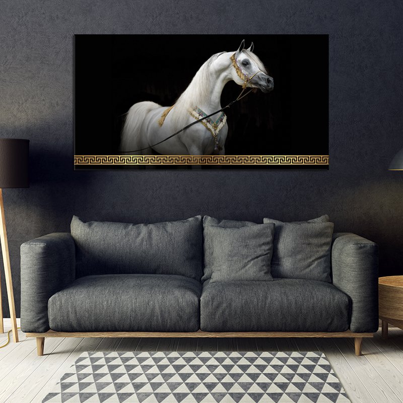 White horse painting with black background White horse painting with black background