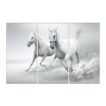 طقم لوحات خيول بالألوان الأبيض والرمادي